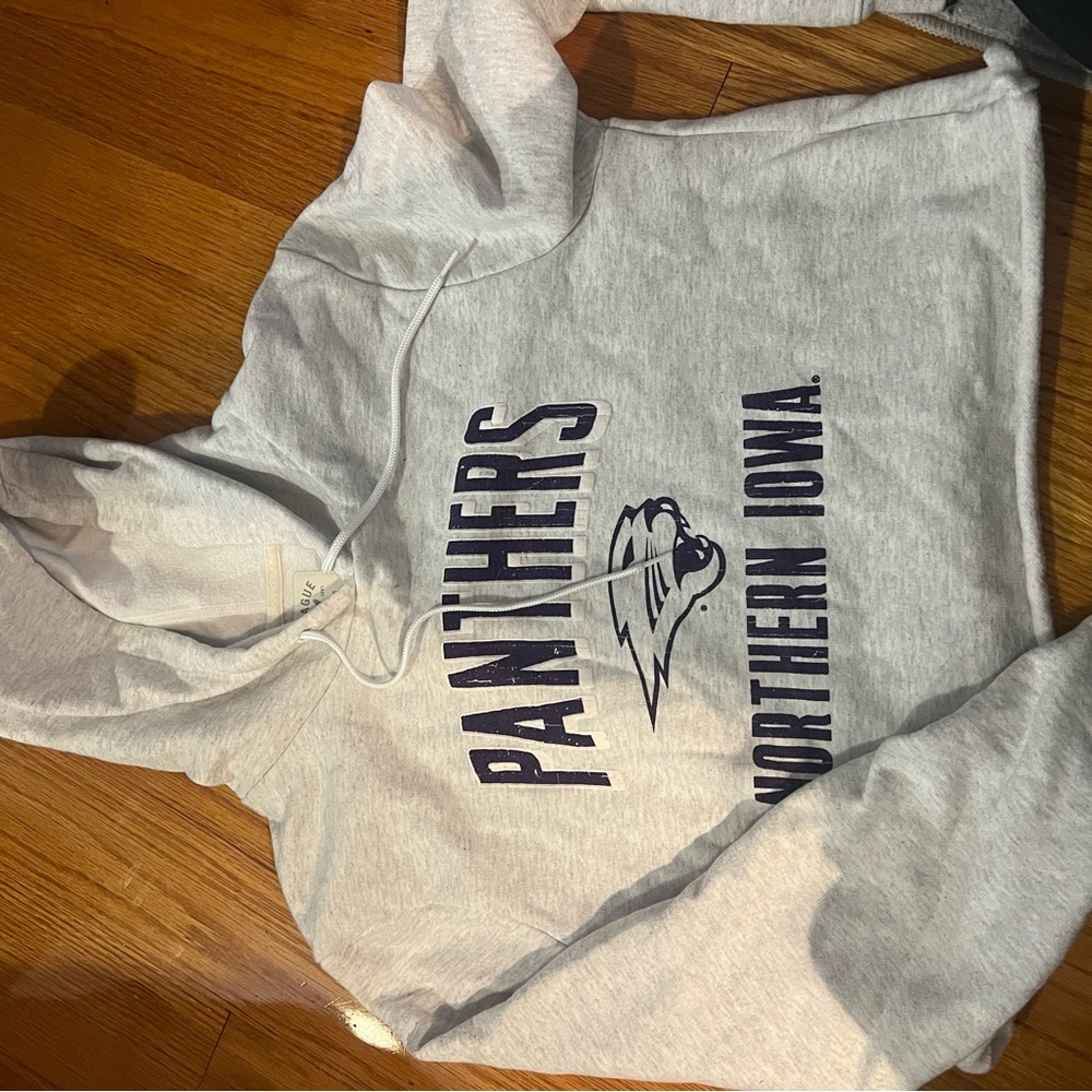 League Light Gray Hoodie with Dark Blue Text